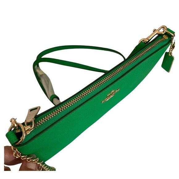COACH Green Pebble Leather Crossbody Bag Wristlet Gold Chain Strap New - Picture 9 of 12